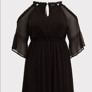 TORRID BLACK CHIFFON COLD SHOULDER SKATER DRESS